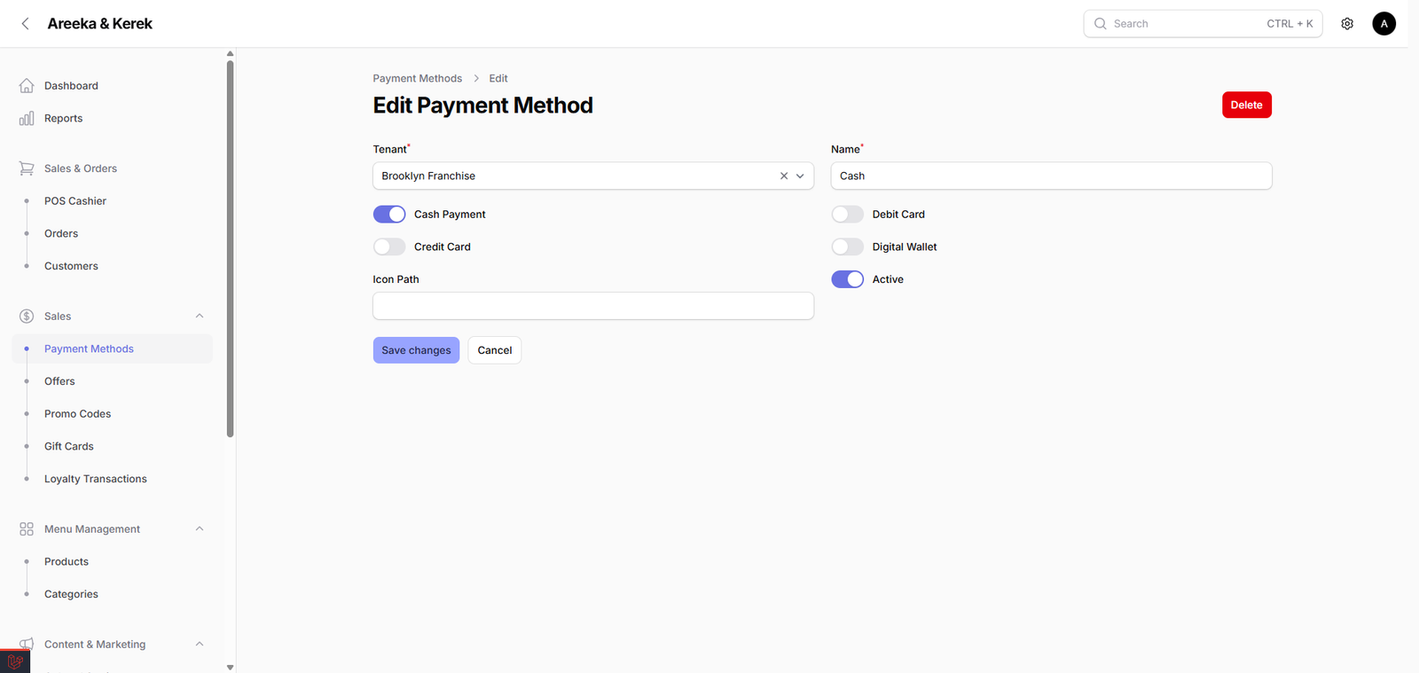 Payments view screenshot