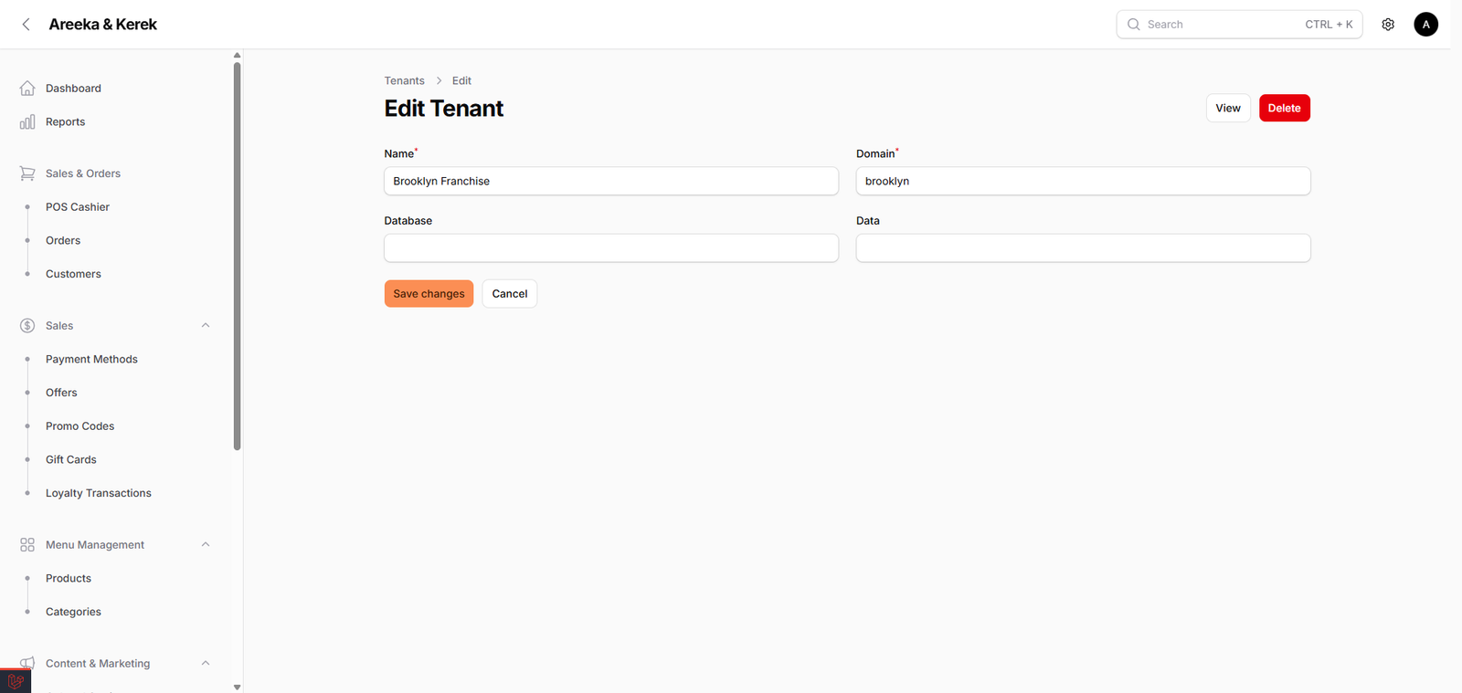 Tenants management screenshot